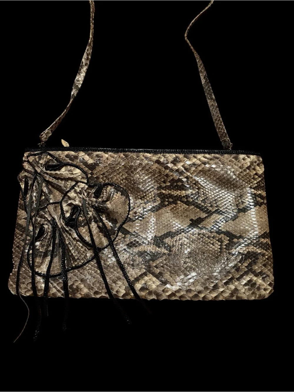 Snake-Print‎ Fringe Crossbody Bag and Wristlet/Clutch